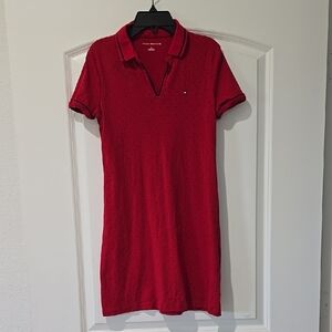 Tommy Hilfiger Red Ribbed Buttoned Mini Dress